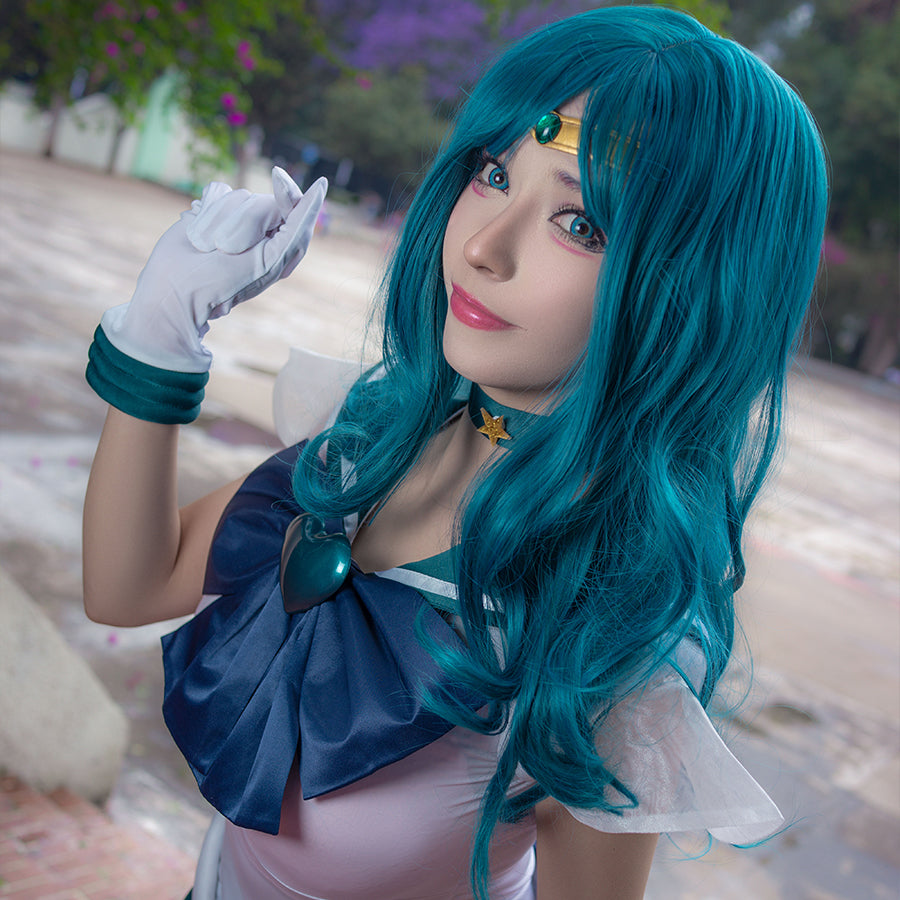 Sailor Soldiers Sailor Neptune Kaiou Michiru Cosplay Wig Wavy Teal Hair CLT3937
