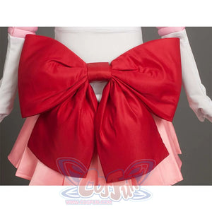 Close - up of the large red bow at the back of the costume, showing the fabric and structure of the bow.