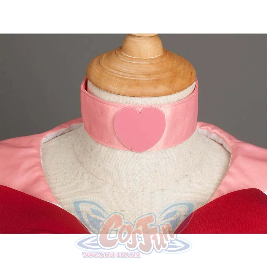 Close - up of the pink choker with a heart - shaped design, highlighting the choker detail.