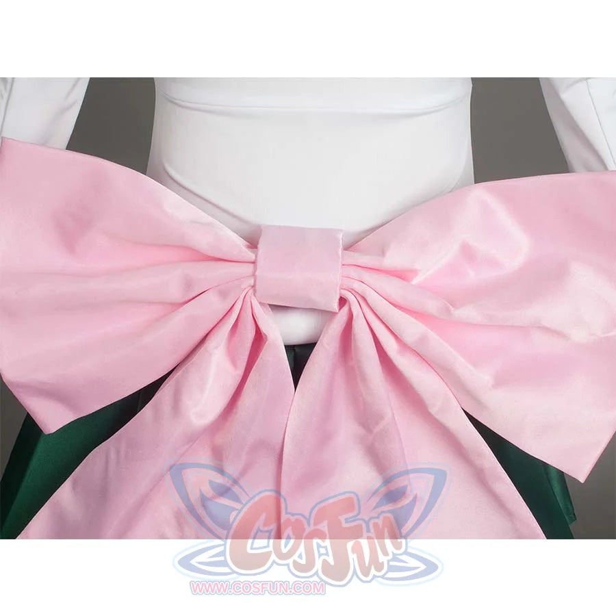Large pink bow at the back of the Kid Cosplay Sailor Jupiter costume, showcasing the bow structure.