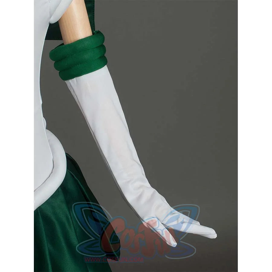 White long gloves with green arm cuffs, part of the Kid Cosplay Sailor Jupiter costume.