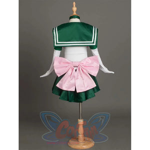 Back view of the costume on a mannequin, emphasizing the large pink bow at the back and the sailor collar.