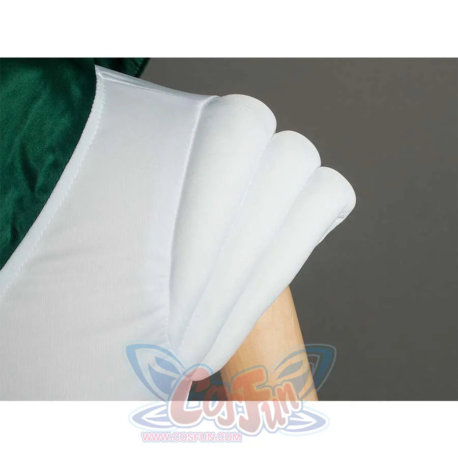 Close - up of the white shoulder pad detail on the costume, showing the stitching and structure.