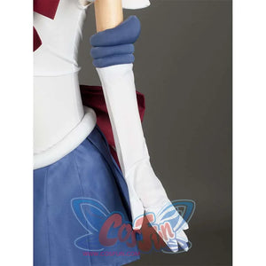 A close - up of the blue arm cuffs and white long gloves on the Kid Cosplay Sailor Saturn costume, highlighting the design of the arm accessories.