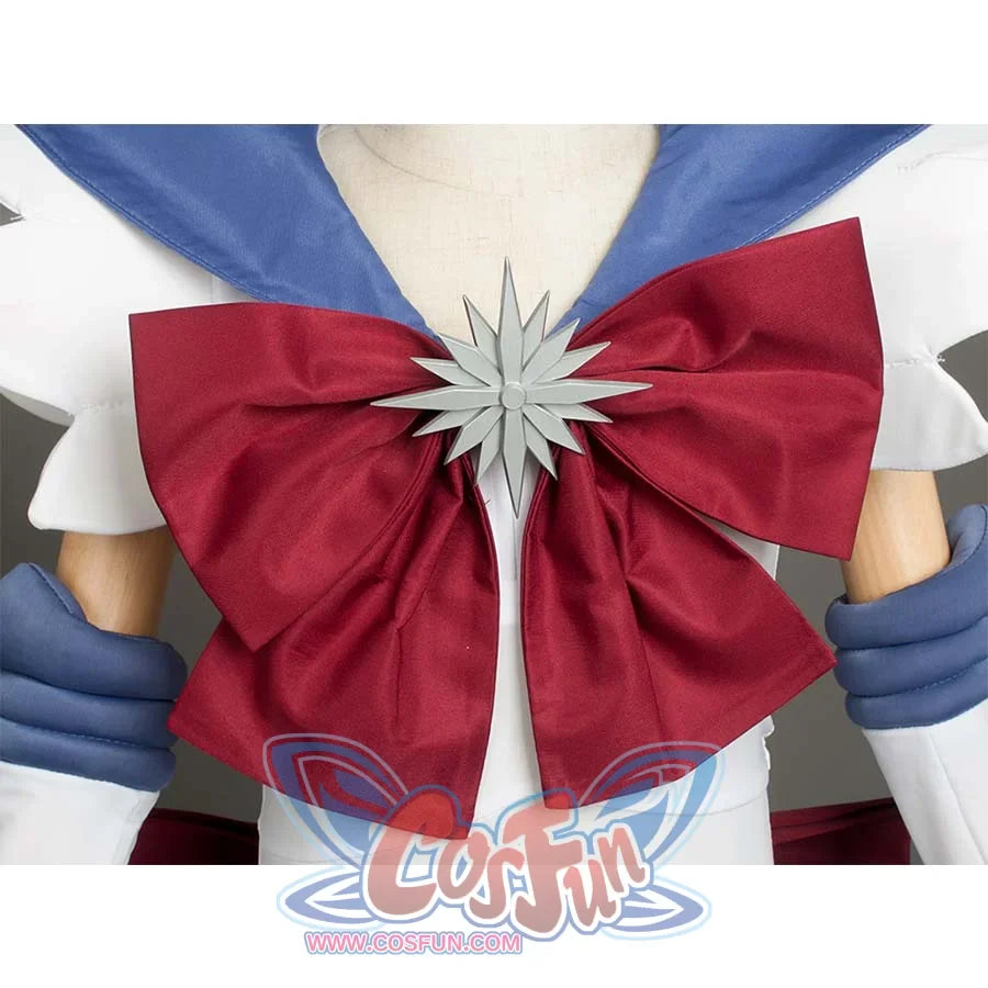 A close - up of the front red bow and the silver star - like emblem on the Kid Cosplay Sailor Saturn costume, showcasing the decorative details.