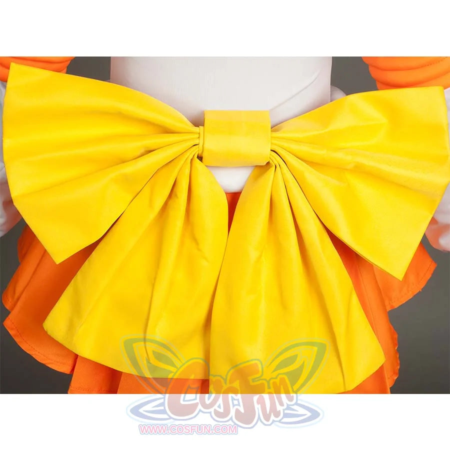 Close - up of the large yellow bow at the back of the costume, showcasing the fabric and structure.