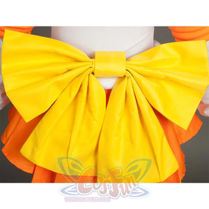 Close - up of the large yellow bow at the back of the costume, showcasing the fabric and structure.