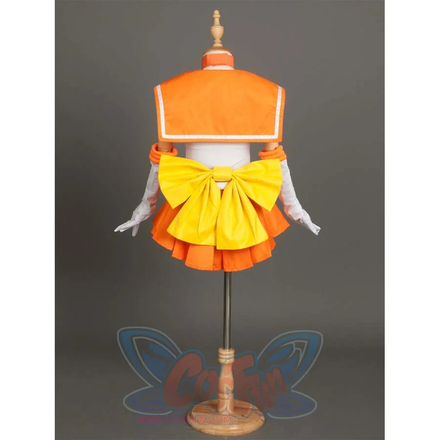 Back view of the costume on a mannequin, emphasizing the large yellow bow at the back and the sailor collar.