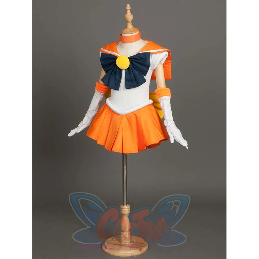 An angled front view of the costume on a mannequin, highlighting details like the bow and arm cuffs.