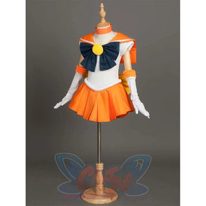 An angled front view of the costume on a mannequin, highlighting details like the bow and arm cuffs.