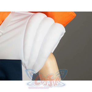 Close - up of the white shoulder pad detail on the costume, showing the stitching and structure.