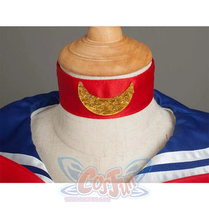 Close - up of the red choker with a gold crescent moon design, highlighting the choker detail.