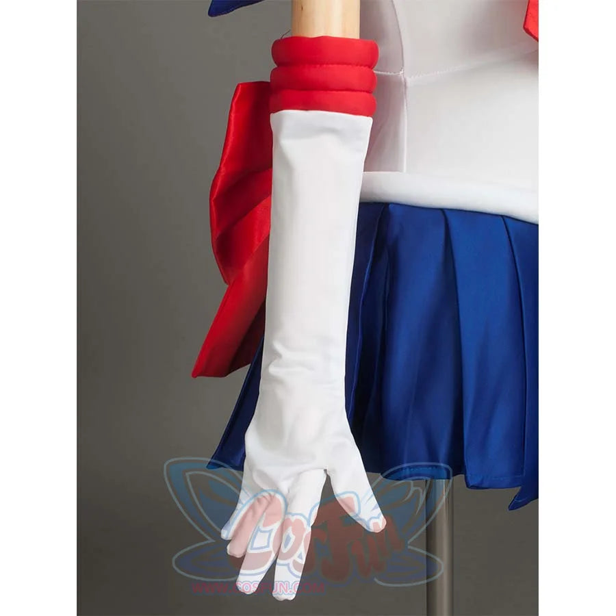 Close - up of the white glove and red arm cuff on the costume, showcasing the arm accessory details.