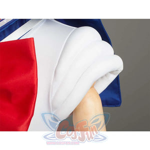 Close - up of the white shoulder pad detail on the costume, showing the stitching and structure.