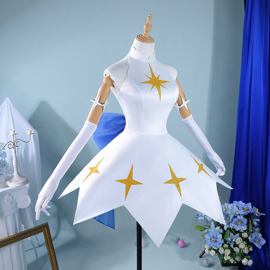 Knights of Guinevere Ballet Dress Cosplay Costume, white sleeveless ballet dress with gold star embellishments.