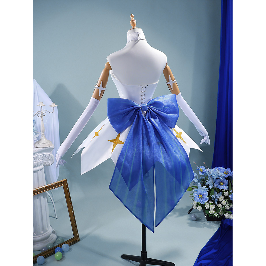 Knights of Guinevere Ballet Dress Cosplay Costume, white sleeveless ballet dress with gold star embellishments.
