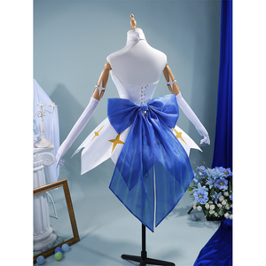 Knights of Guinevere Ballet Dress Cosplay Costume, white dress with a large blue bow on the back of the waist.