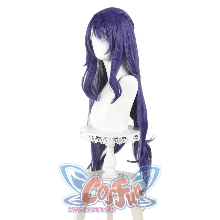 Angled front view of the Lauma cosplay wig, highlighting its long purple waves and natural - looking fringes.