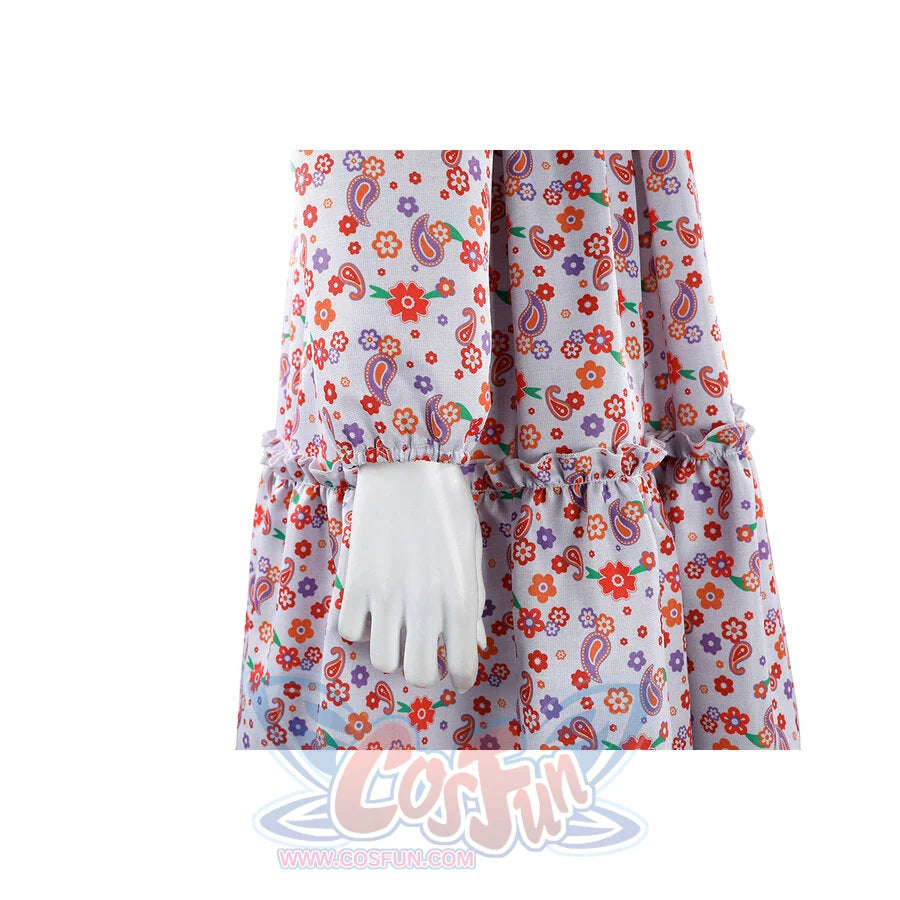 Laura cosplay dress skirt flat lay showing paisley floral print and tiered ruffle design.