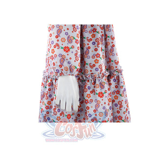 Laura cosplay dress skirt flat lay showing paisley floral print and tiered ruffle design.