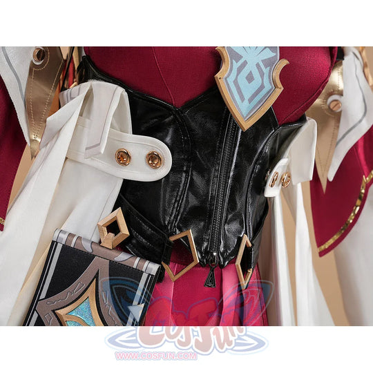 Genshin Impact Linnea cosplay black leather corset vest with zipper and gold buckles
