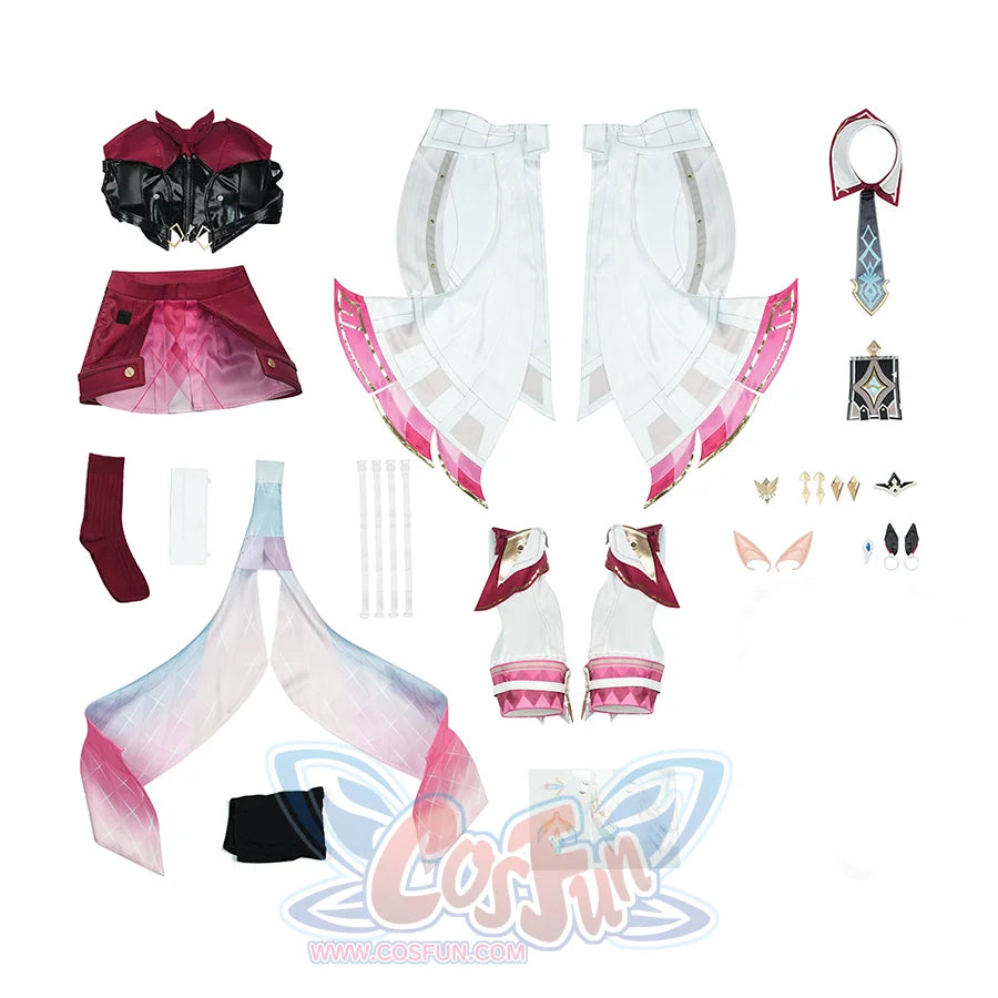 Genshin Impact Linnea cosplay complete costume flat lay showing all included pieces