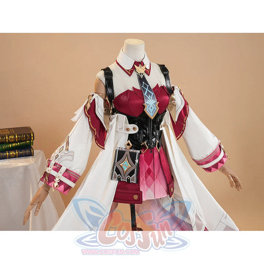 Genshin Impact Linnea cosplay inner outfit front view with red corset and pink skirt