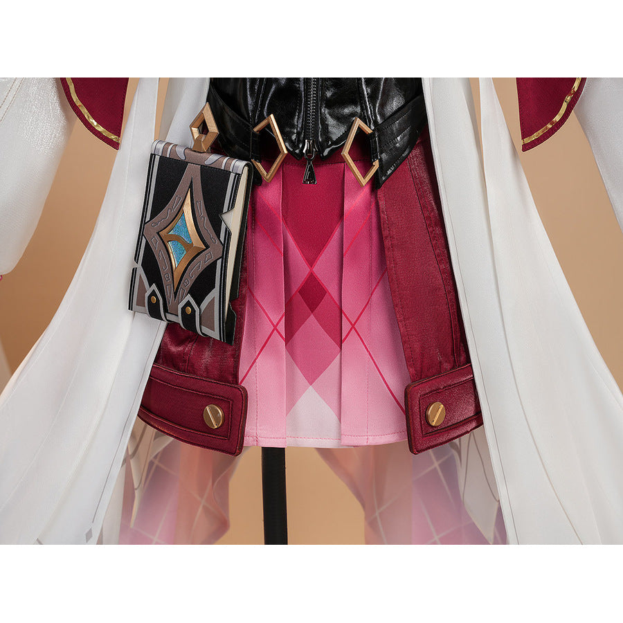 Genshin Impact Linnea cosplay skirt and book bag waist area close-up detail