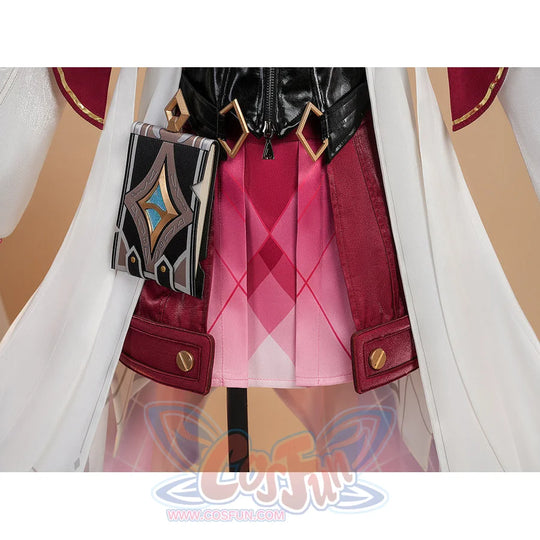 Genshin Impact Linnea cosplay skirt and book bag waist area close-up detail