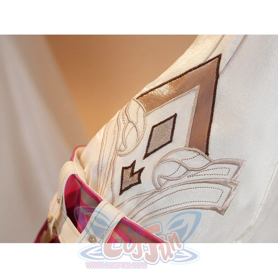 Genshin Impact Linnea cosplay white coat sleeve with gold embroidery and diamond pattern