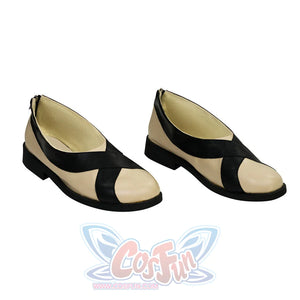Luffy cosplay boots side view featuring black cross straps and cream-colored base