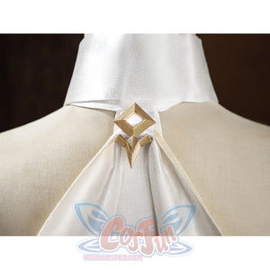 Lumine cosplay costume back collar with gold star-shaped brooch and white pearl center detail