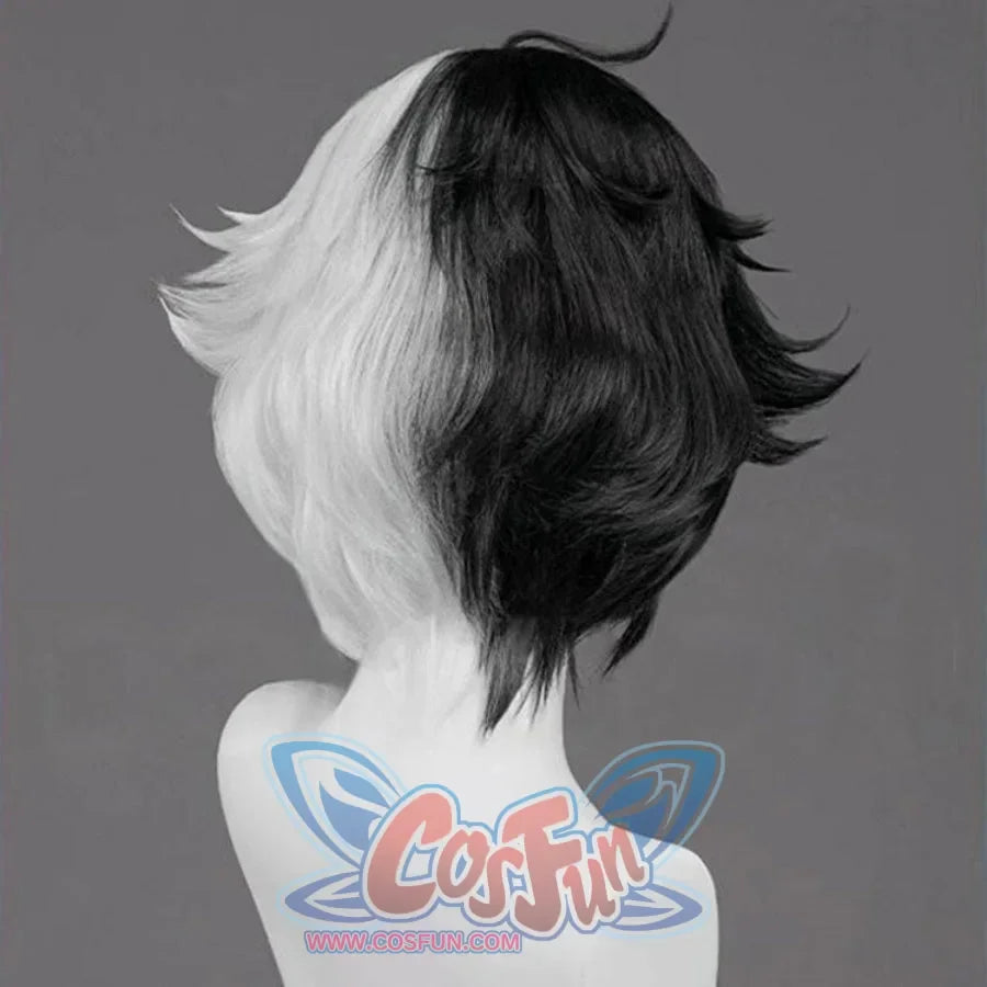 Back view of Luna Snow cosplay wig. Displays the two-toned short hair, spiky texture