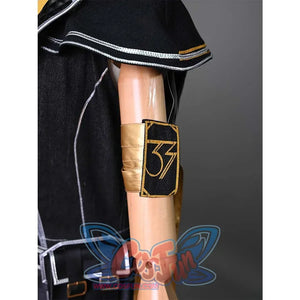 This close-up shows the armband on Lune's cosplay costume, which is a black and gold design with the number adding a unique touch to the outfit.