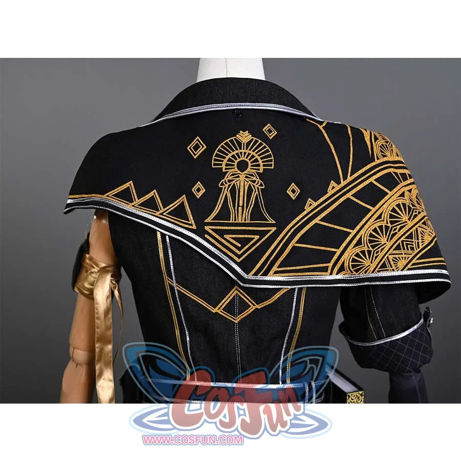 The back view of the Lune cosplay costume, showcasing the elaborate gold - embroidered patterns on the black fabric, which add a sense of mystery and grandeur.