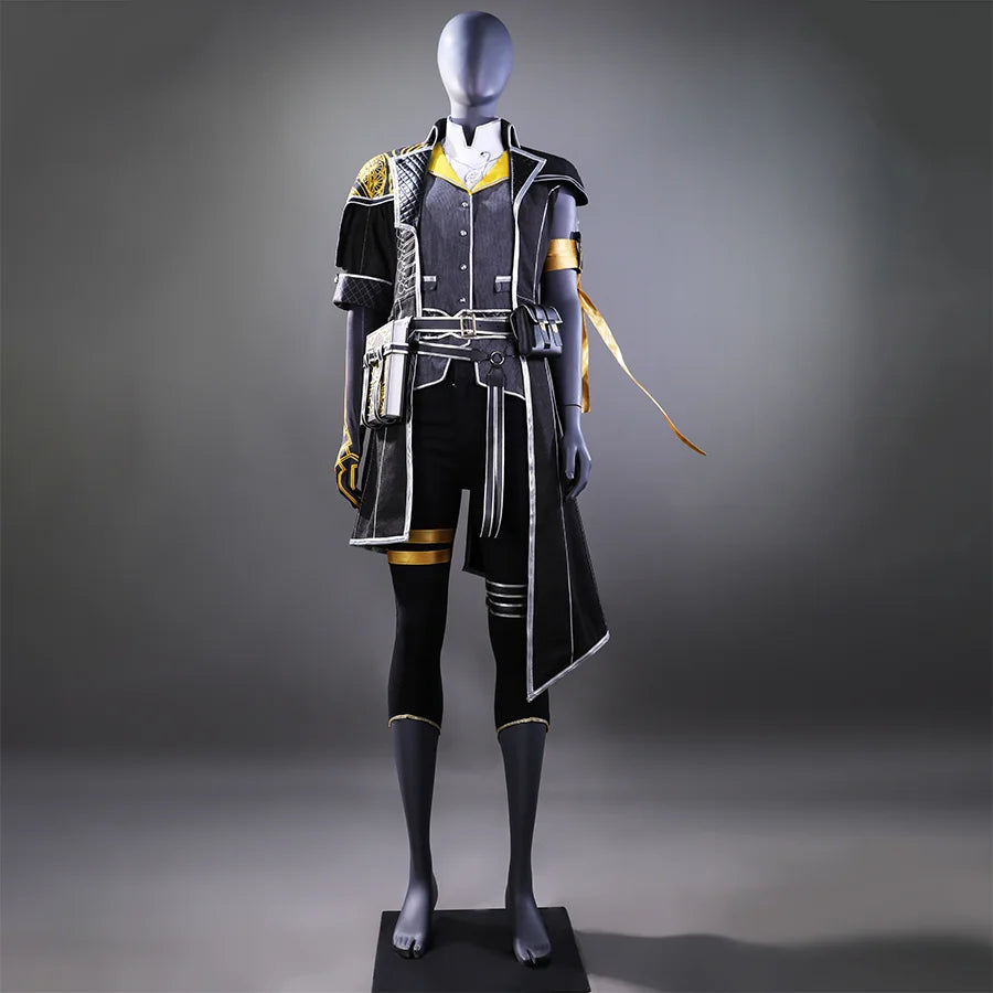 A comprehensive view of Lune&#39;s cosplay costume, presenting a striking combination of black, gold, and white elements that convey both elegance and a sense of mystery.