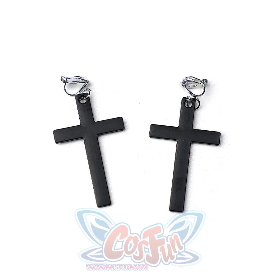 Hikami Meruru cosplay costume earrings black cross design clip-on accessory