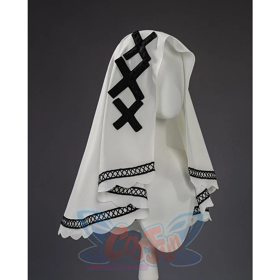 Hikami Meruru cosplay costume headscarf side view with black trim and ruffle hem