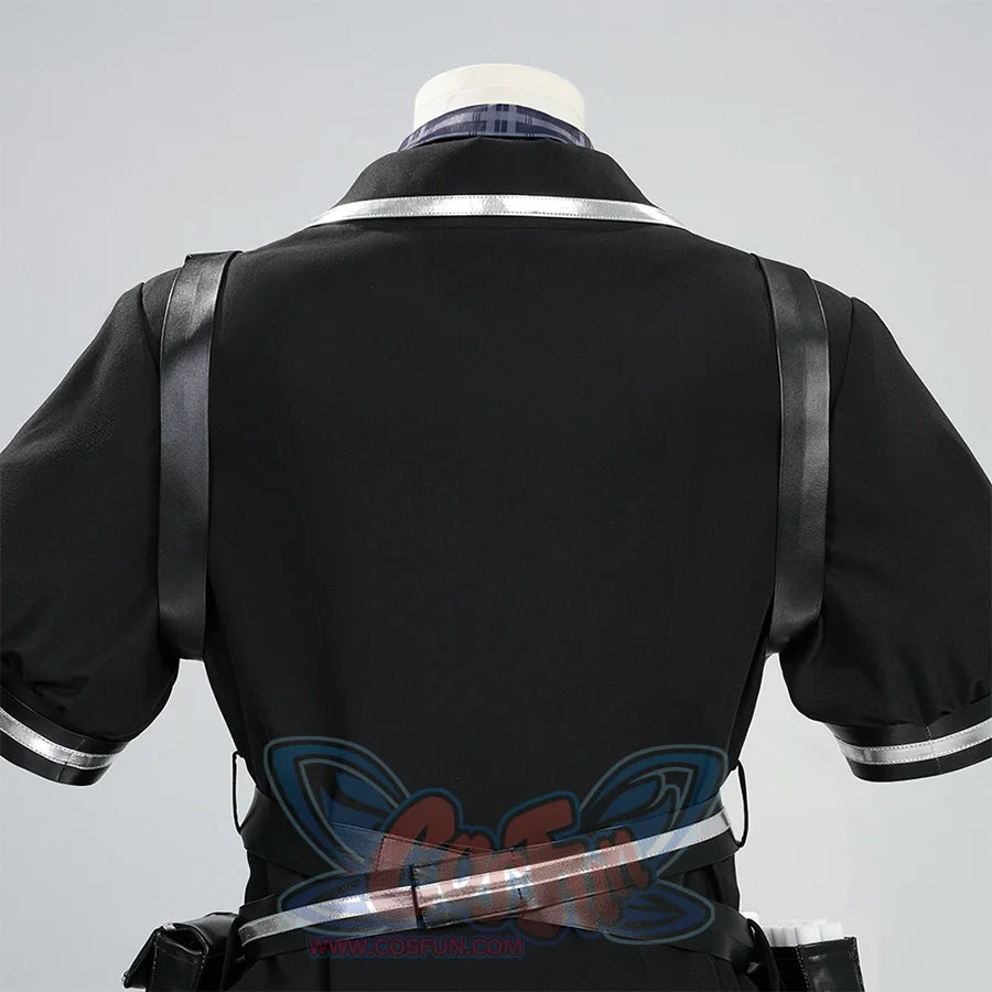 Kurobe Nanoka cosplay costume jacket back view with shoulder straps, white collar trim and belt