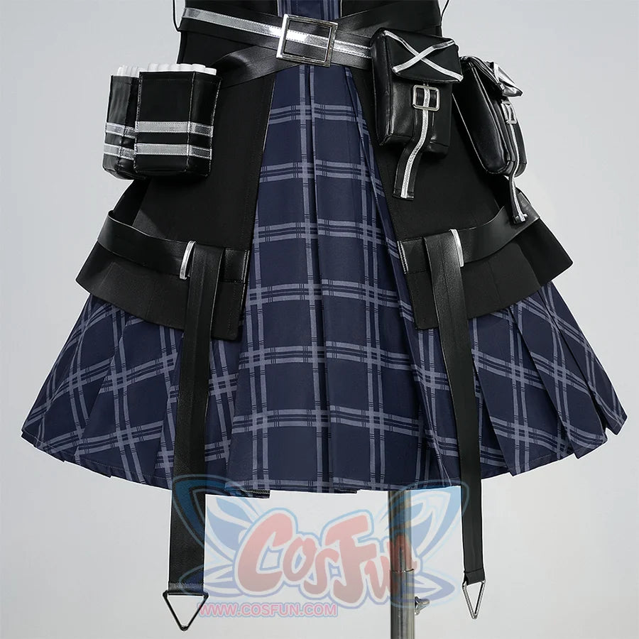 Kurobe Nanoka cosplay costume lower half with plaid skirt, jacket trim, utility pouches and straps