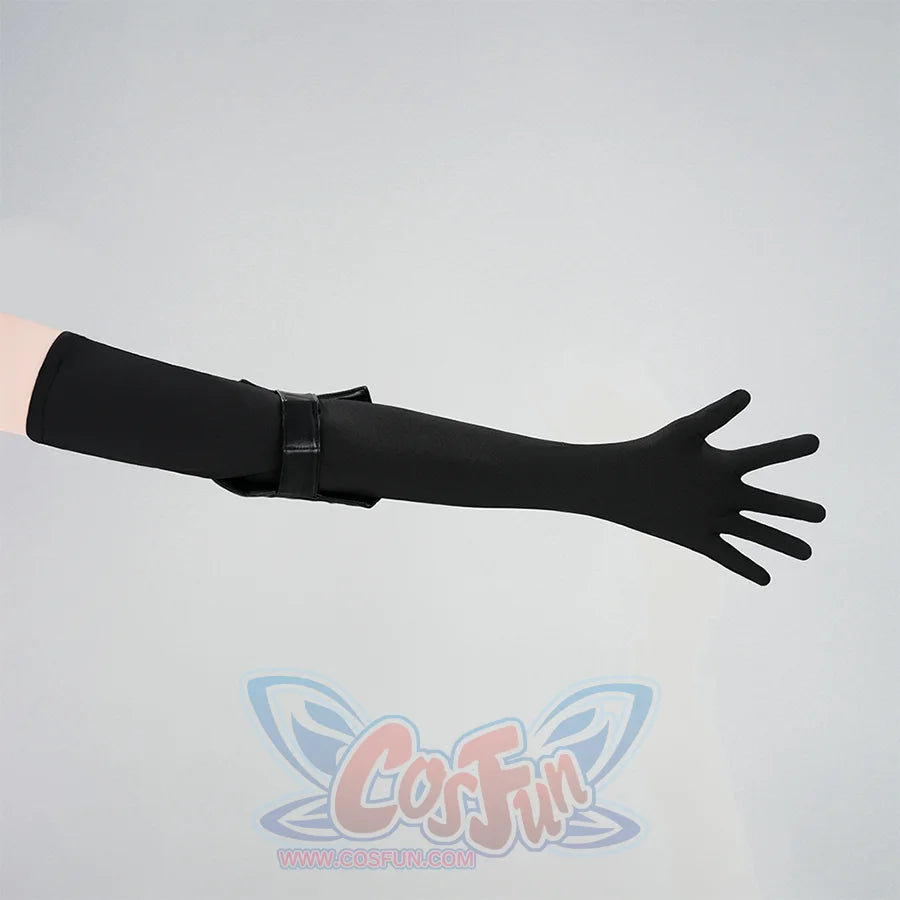Kurobe Nanoka cosplay costume black long glove accessory with buckle strap detail at wrist cuff