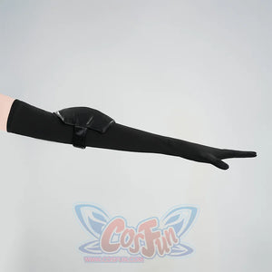 Kurobe Nanoka cosplay costume black glove flat lay showing full length and buckle strap detail