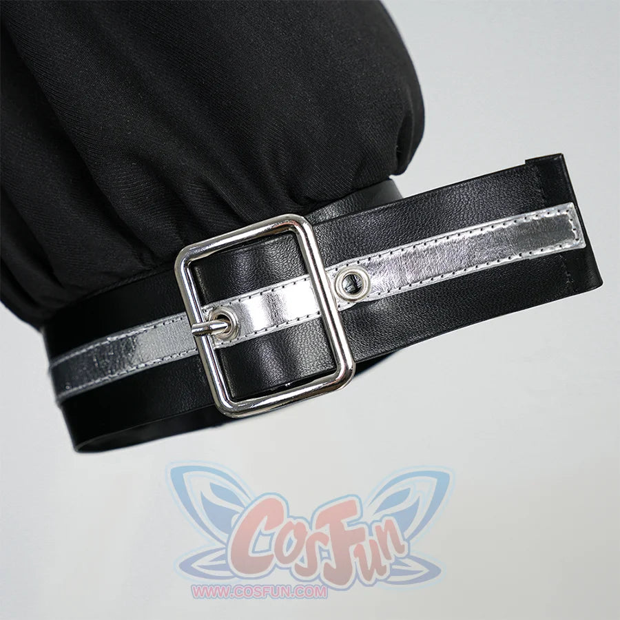 Kurobe Nanoka cosplay costume sleeve cuff buckle detail with black and white striped trim