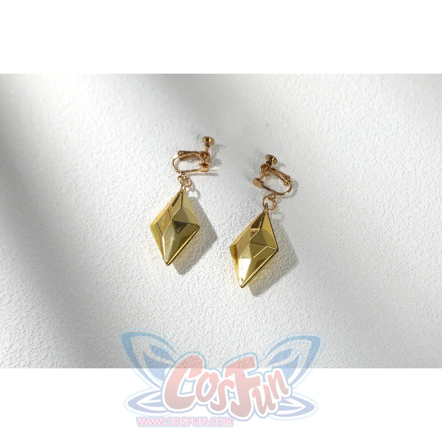 Malevola cosplay gold clip-on earrings with diamond shaped dangles costume accessory