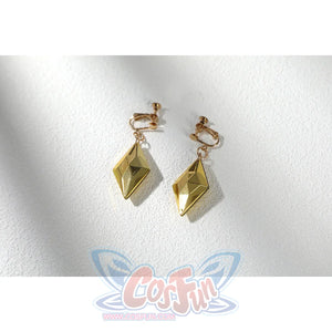 Malevola cosplay gold clip-on earrings with diamond shaped dangles costume accessory