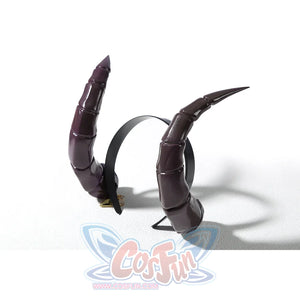 Malevola cosplay devil horns headband side view showing curved horns with black elastic