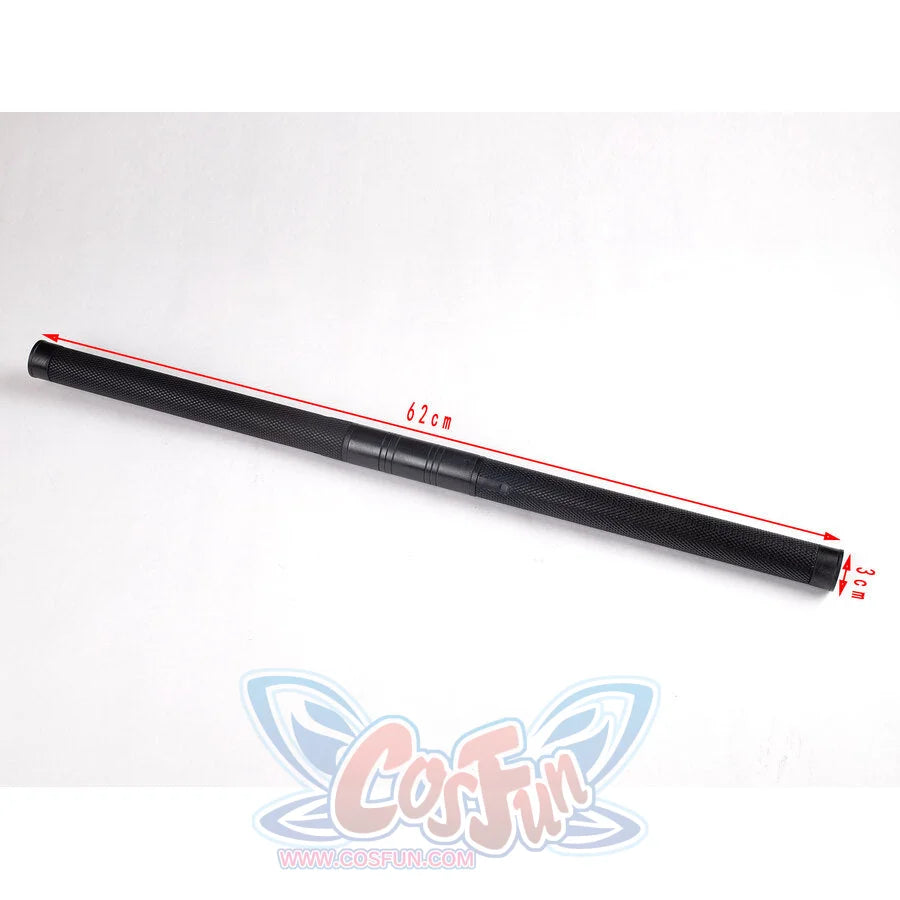 Matt cosplay nunchuck single handle with red measurement annotations showing 62cm length and 3cm diameter