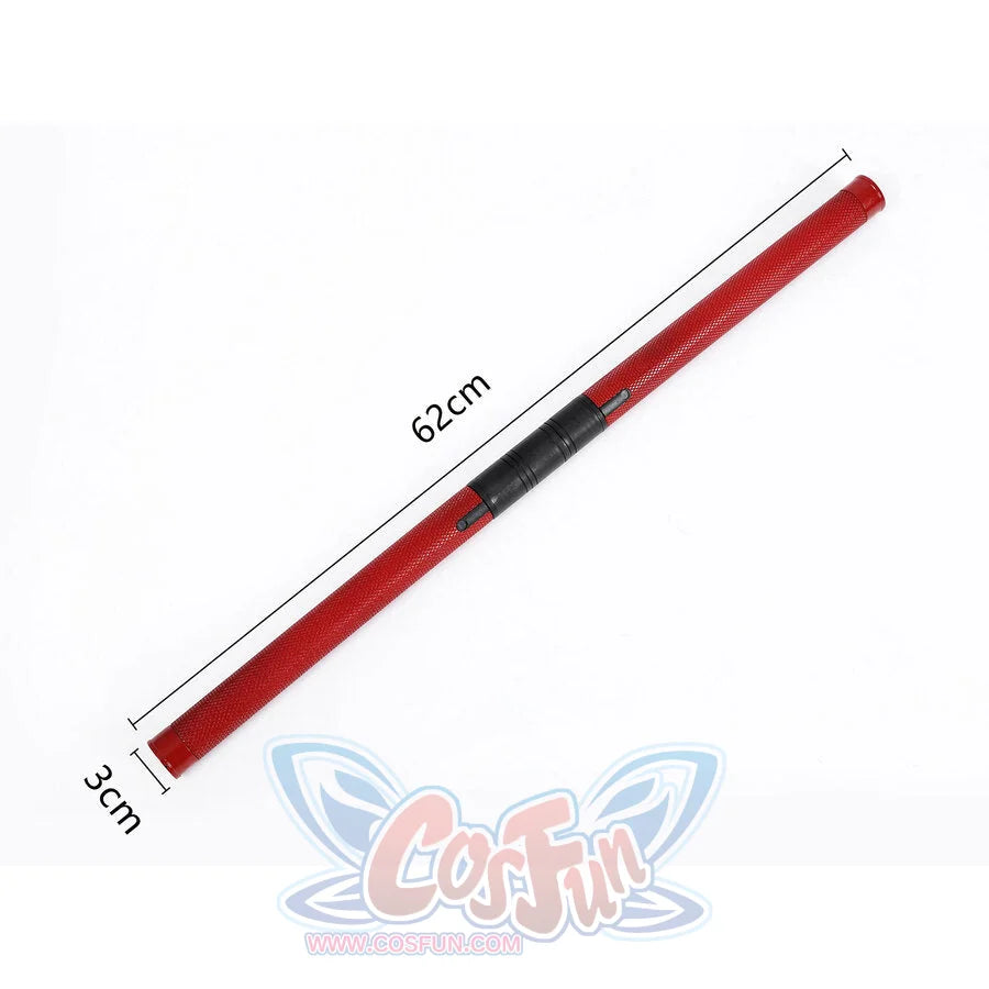 Matt cosplay nunchuck stick size measurement showing 62cm length and 3cm diameter with red texture.