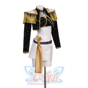 Side view, emphasizing the overall stylish and elaborate design. The black, gold, and white color scheme creates a striking look.