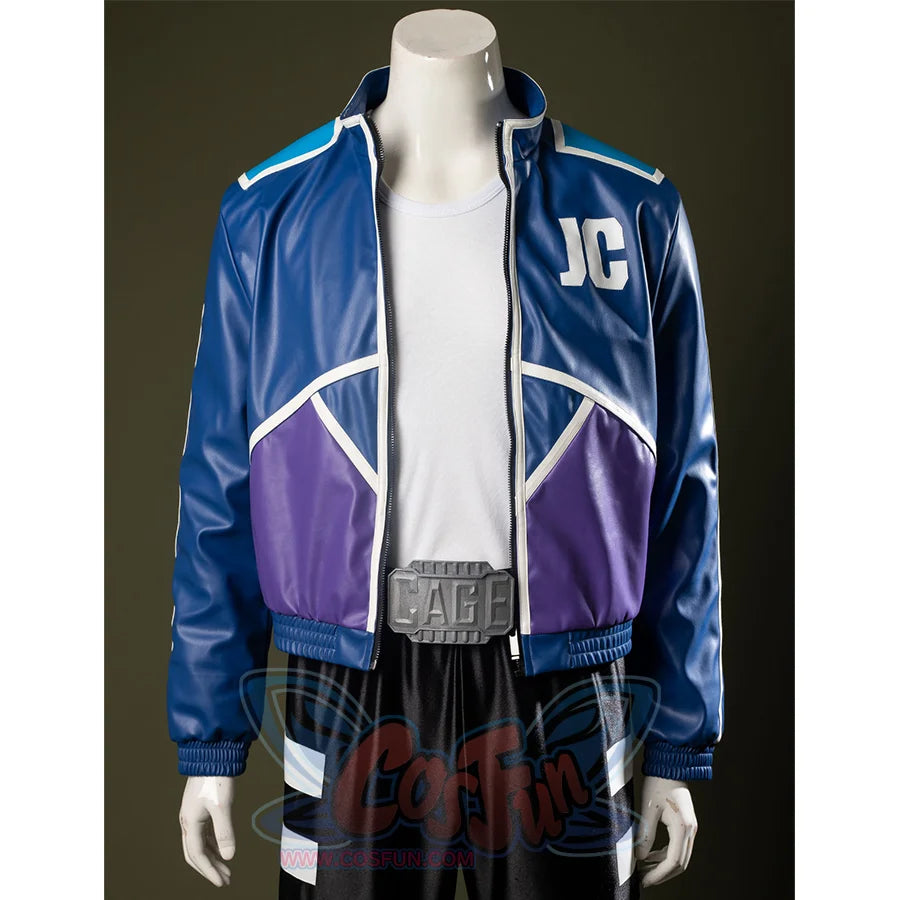  Blue and purple color jacket, the chest features the “JC” logo, representing “Johnny Cage” .